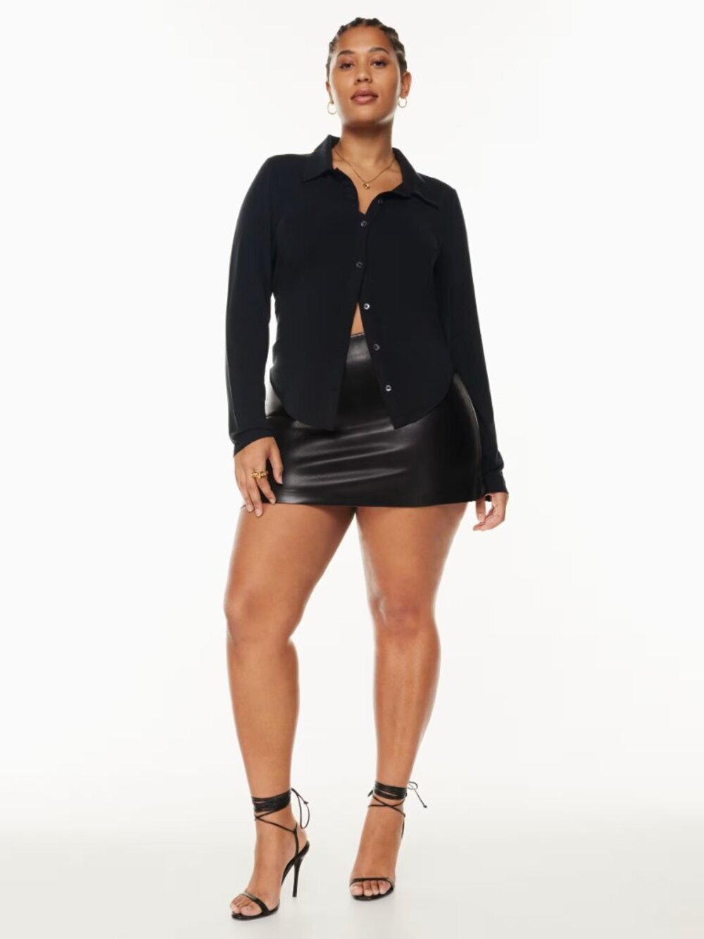 Aritzia WILFRED Pose Black Lyocell Jersey Button Front Shirt, Size XS - Picture 12 of 16